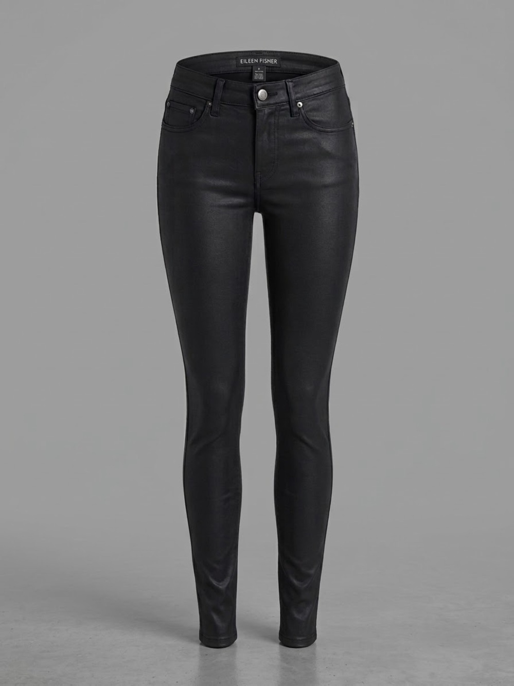 Eileen Fisher Black Skinny Coated Denim Jeans Size 2 Organic Cotton